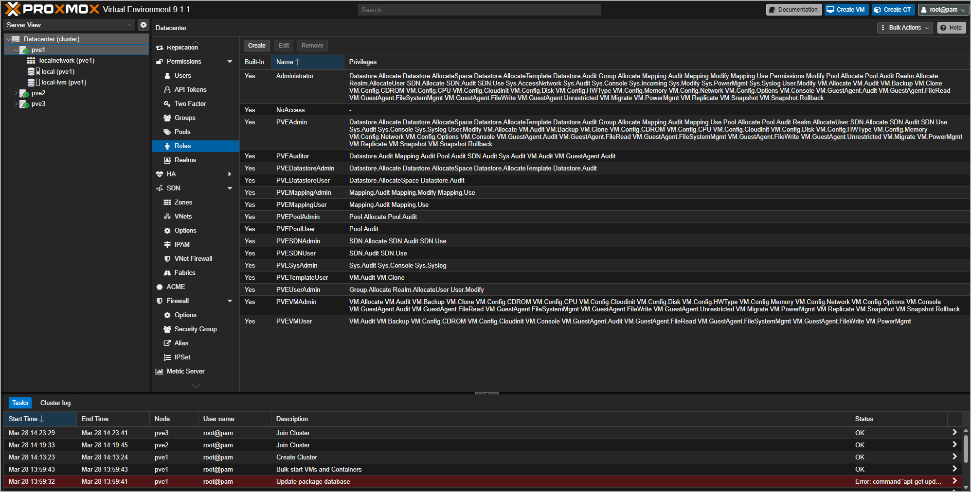 Proxmox VE - screenshot from the lab