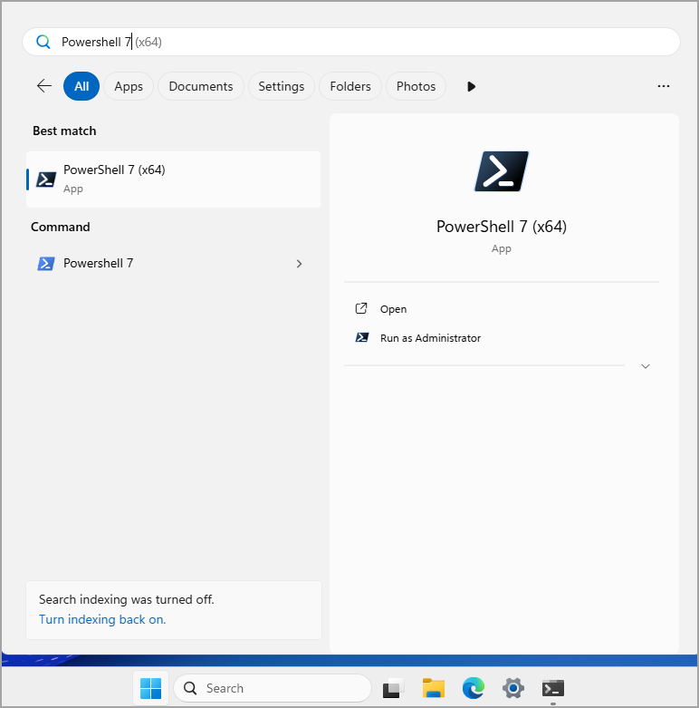 PowerShell 7.6 accessible via the start menu