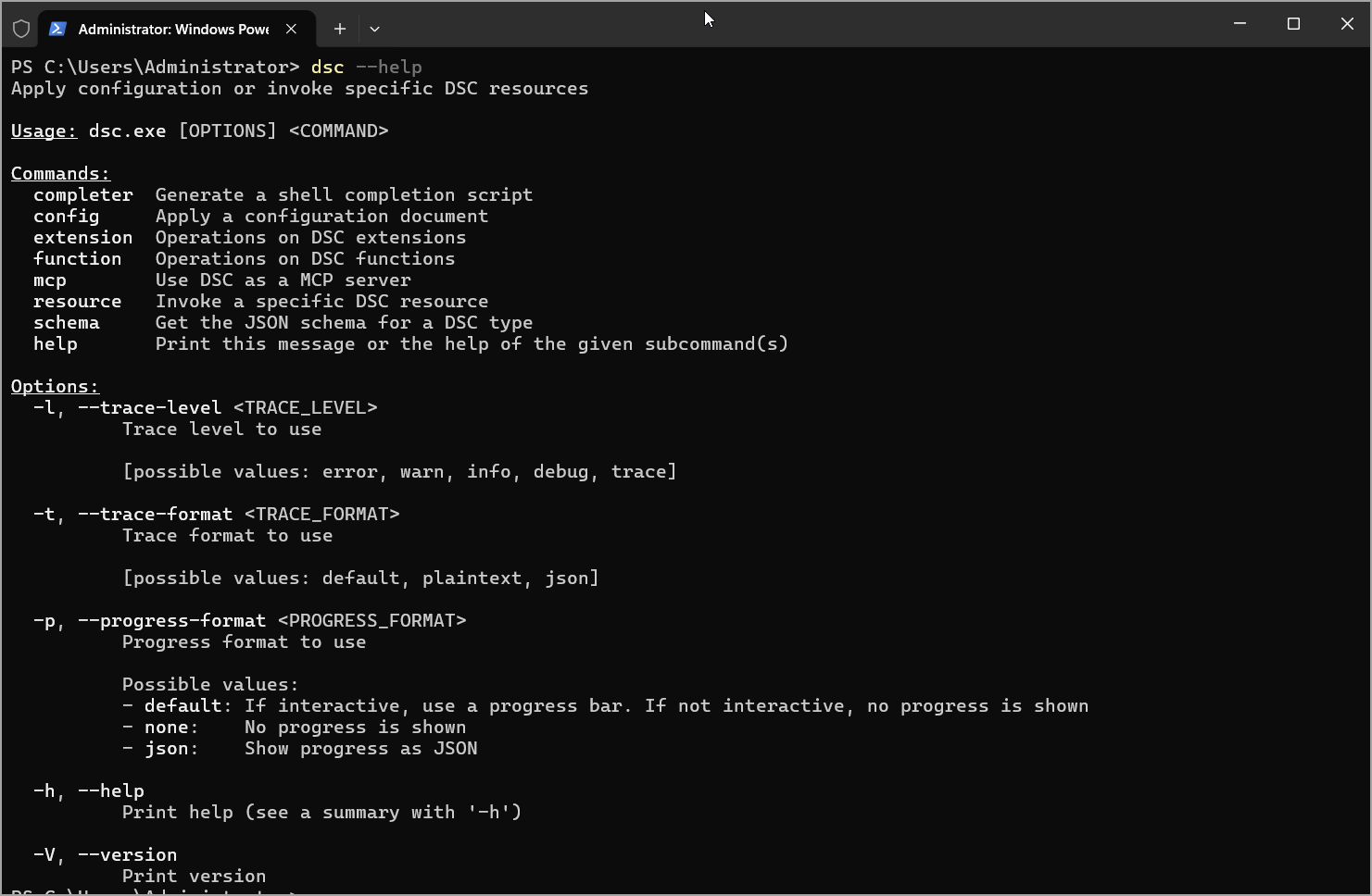 Dsc and dsc --help for seeing different commands-img Dsc and dsc --help for seeing different commands