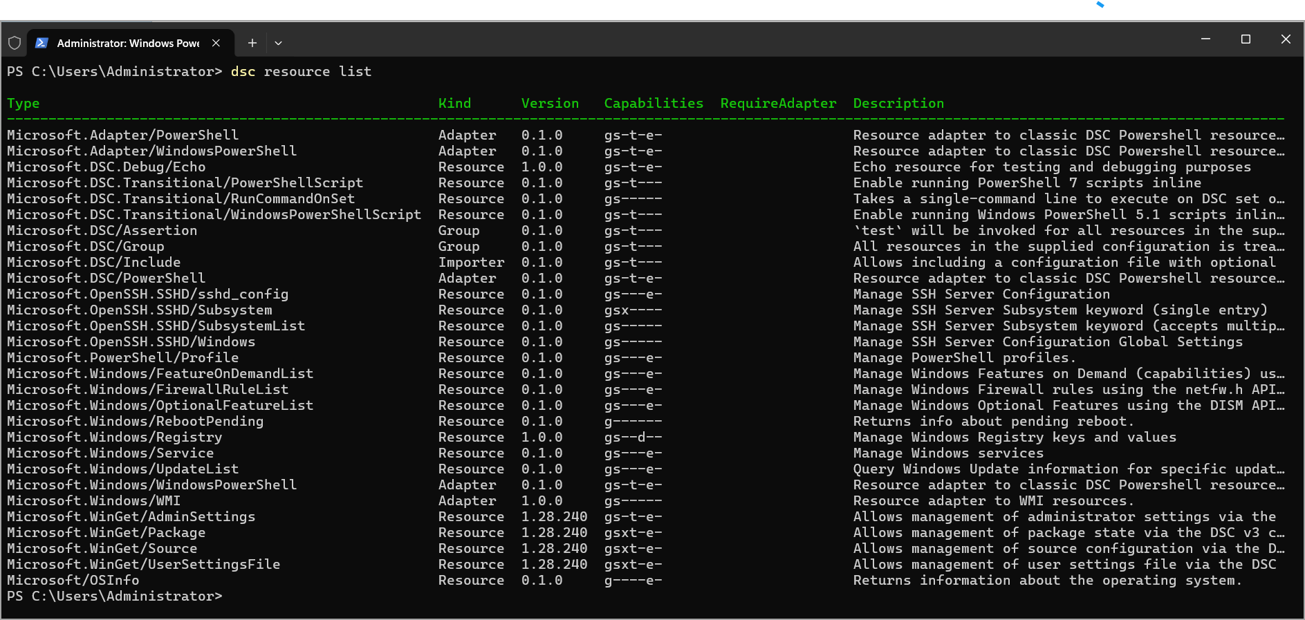 Testing dsc resource list command-img Testing dsc resource list command