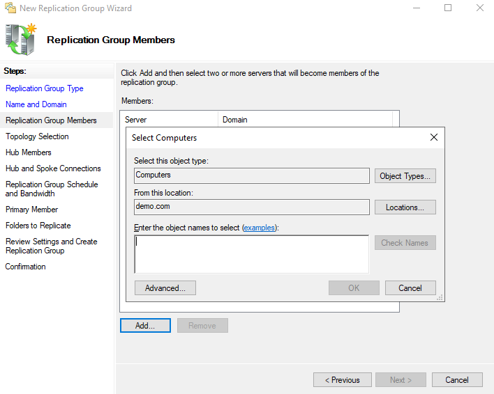Windows Server Manager or DFS Management wizard screenshot used in the DFS Replication configuration steps - img Windows Server Manager or DFS Management wizard screenshot used in the DFS Replication configuration steps.
