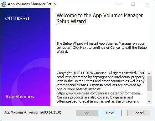 App Volumes Manager Wizard 