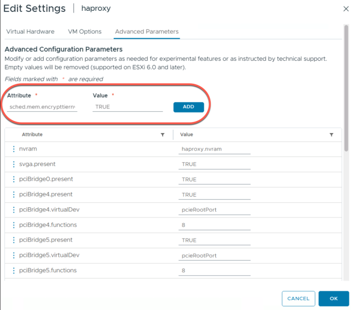 Configuring per-VM Memory Tiering encryption by setting sched.mem.EncryptTierNVMe = TRUE in the virtual machine’s advanced parameters-img Configuring per-VM Memory Tiering encryption by setting sched.mem.EncryptTierNVMe = TRUE in the virtual machine’s advanced parameters