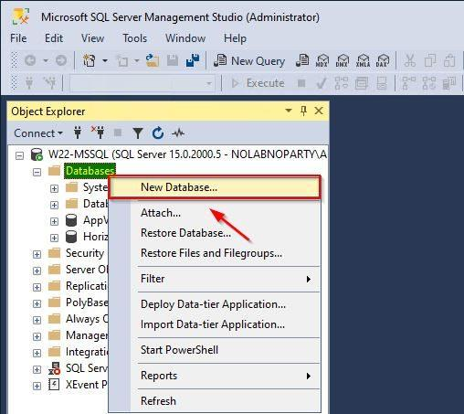 click Databases and select New Database