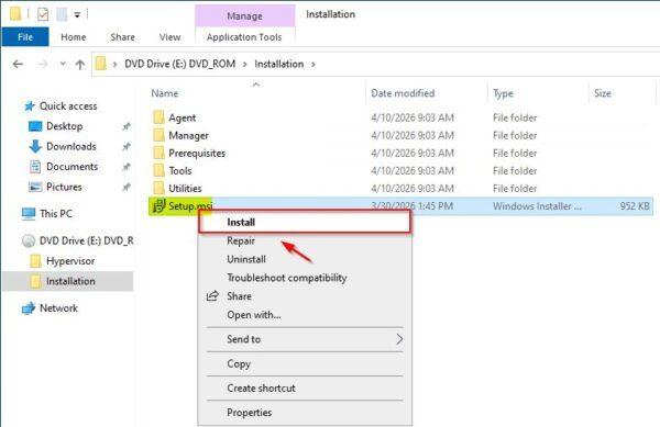 right-click the Setup.msi file