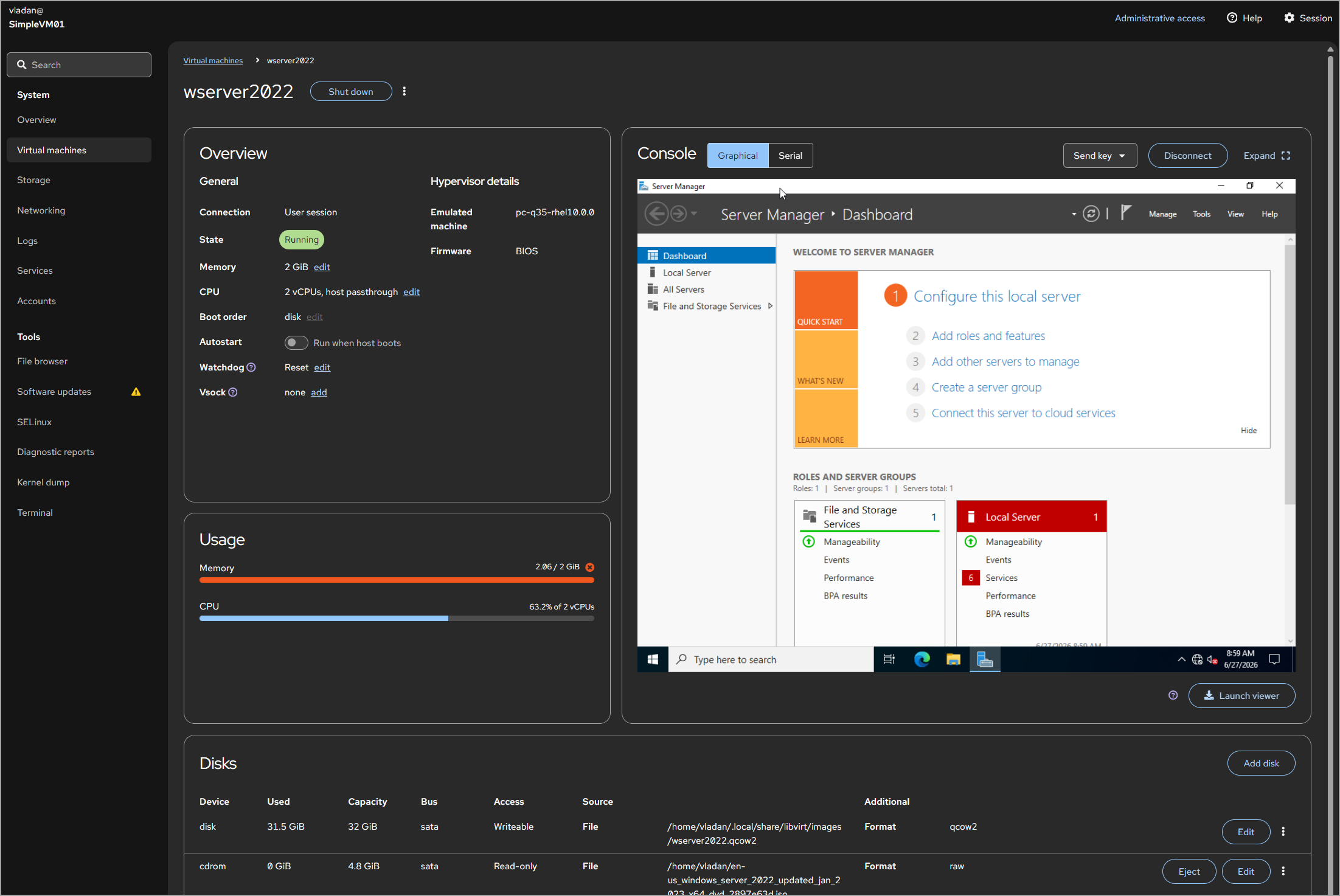 Example of Windows Server 2022 VM running- img Example of Windows Server 2022 VM running