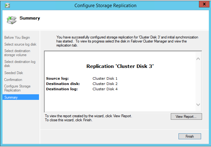 Configure Storage Replication Summary