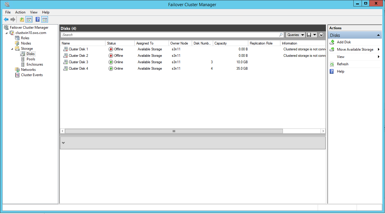 Failover Cluster Manager view
