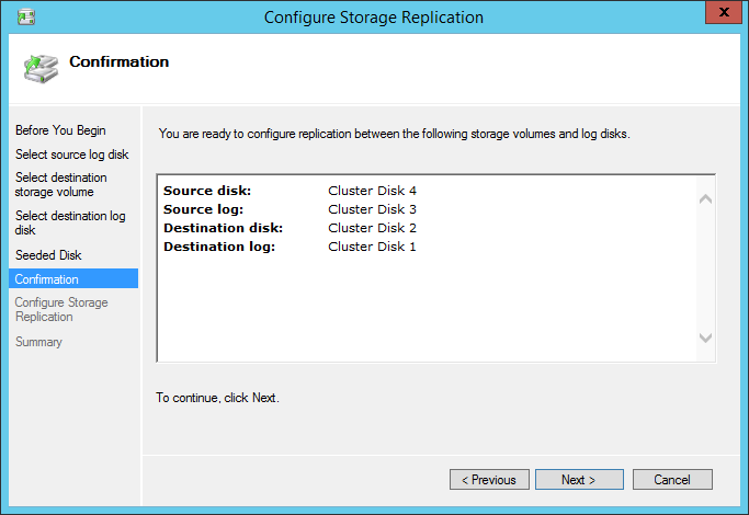 Configure Storage Replication Confirmation