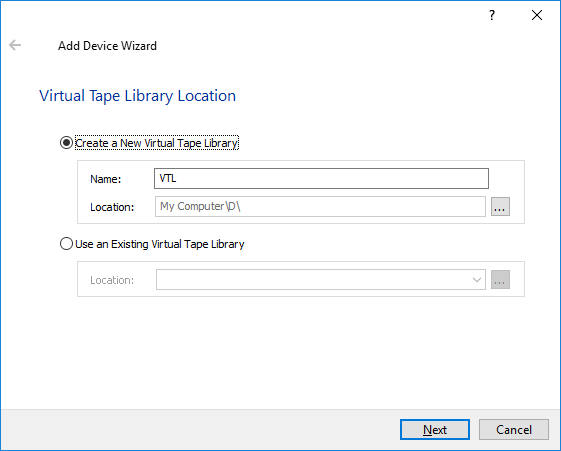 StarWind VTL - Create a New Virtual Tape Library
