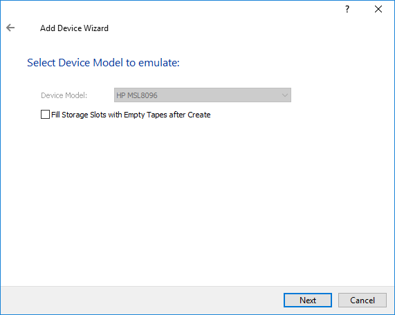 StarWind VTL - Select Device Model to emulate