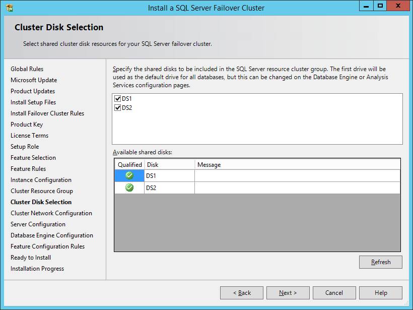 Cluster Disk Selection
