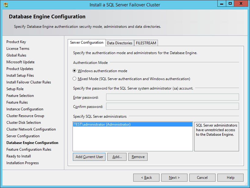 Database Engine Configuration