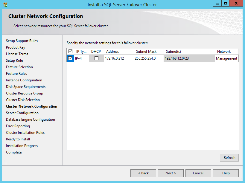 Cluster Network Configuration