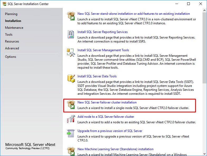 New SQL Server failover cluster installation