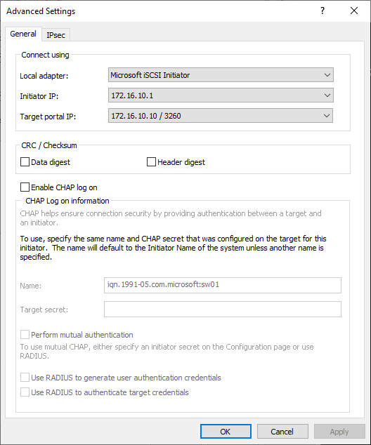 iSCSI device connection