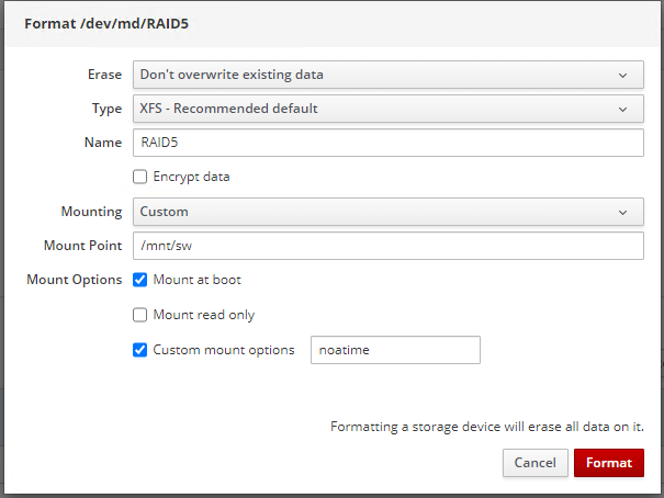 6.RAID Create the XFS partition. Mount point