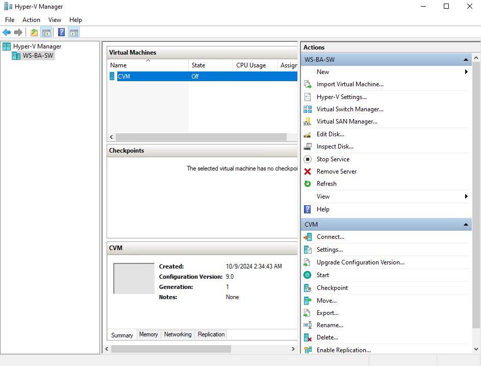 Hyper-V Manager | WS-BA-SW Hyper-V Manager | WS-BA-SW